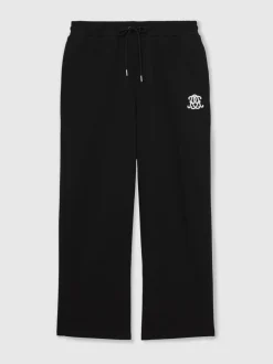 Reiss Black Mellor Monogram Cotton Wide-Leg Joggers