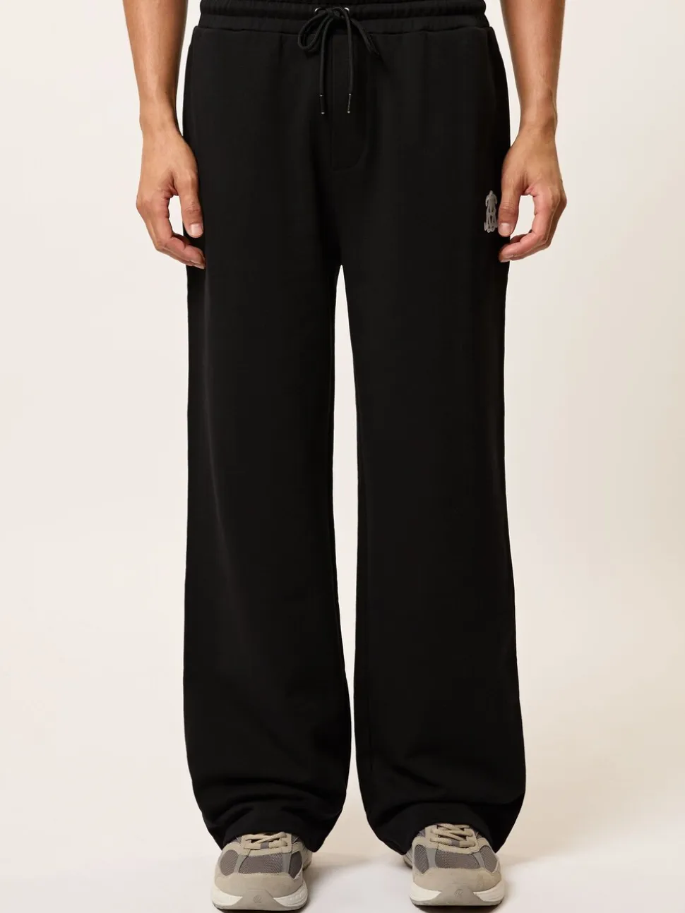 Reiss Black Mellor Monogram Cotton Wide-Leg Joggers