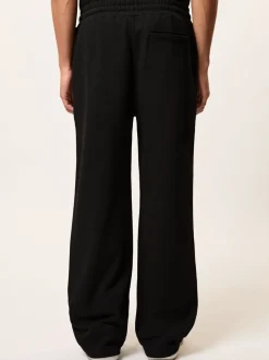 Reiss Black Mellor Monogram Cotton Wide-Leg Joggers