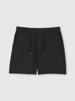 Reiss Black Newmark Textured Drawstring Shorts