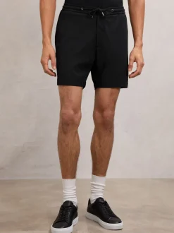 Reiss Black Newmark Textured Drawstring Shorts