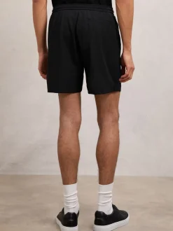 Reiss Black Newmark Textured Drawstring Shorts