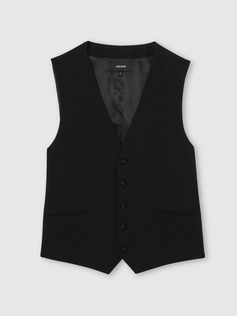 Reiss Black Poker Wool-Blend Tailored-Fit Waistcoat