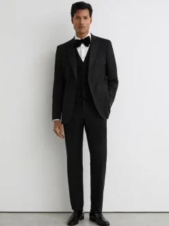 Reiss Black Poker Wool-Blend Tailored-Fit Waistcoat
