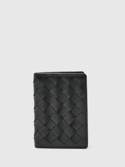 Reiss Black Presley Leather Large Lattice-Effect Cardholder