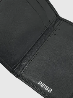Reiss Black Presley Leather Large Lattice-Effect Cardholder