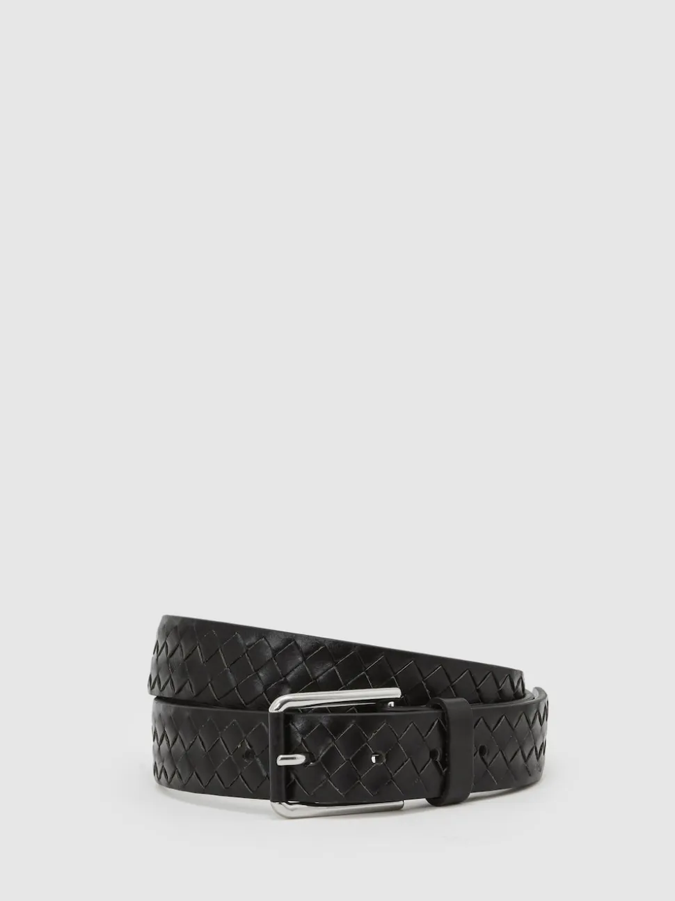 Reiss Black Preston Leather Woven Belt