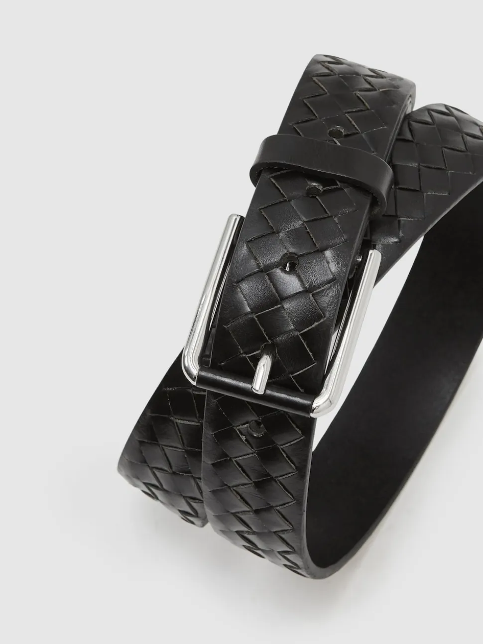Reiss Black Preston Leather Woven Belt
