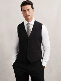 Reiss Black Promise Wool-Blend Tailored-Fit Waistcoat