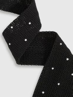 Reiss Black Punto Spot Silk Knitted Pin-Dot Tie