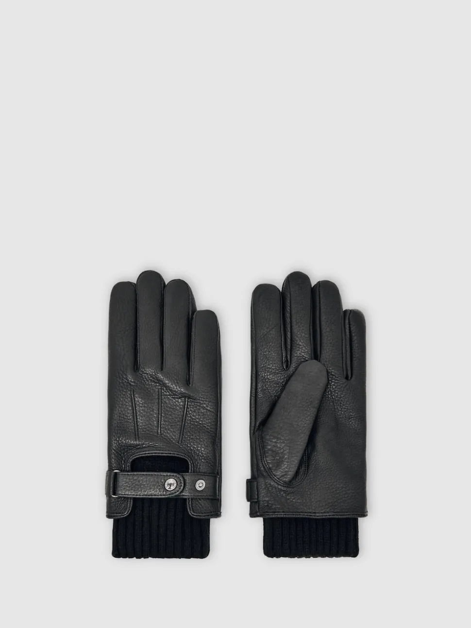 Reiss Black Sanford Leather Ribbed-Cuff Gloves