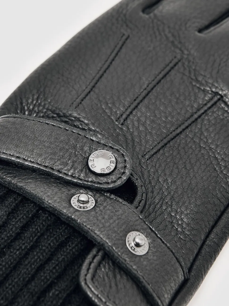 Reiss Black Sanford Leather Ribbed-Cuff Gloves