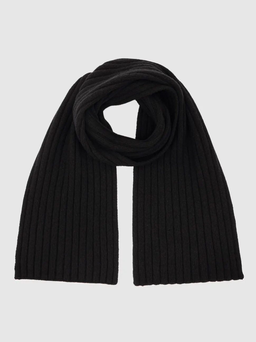 Reiss Black Swinly Chunky Rib Wool Blend Scarves