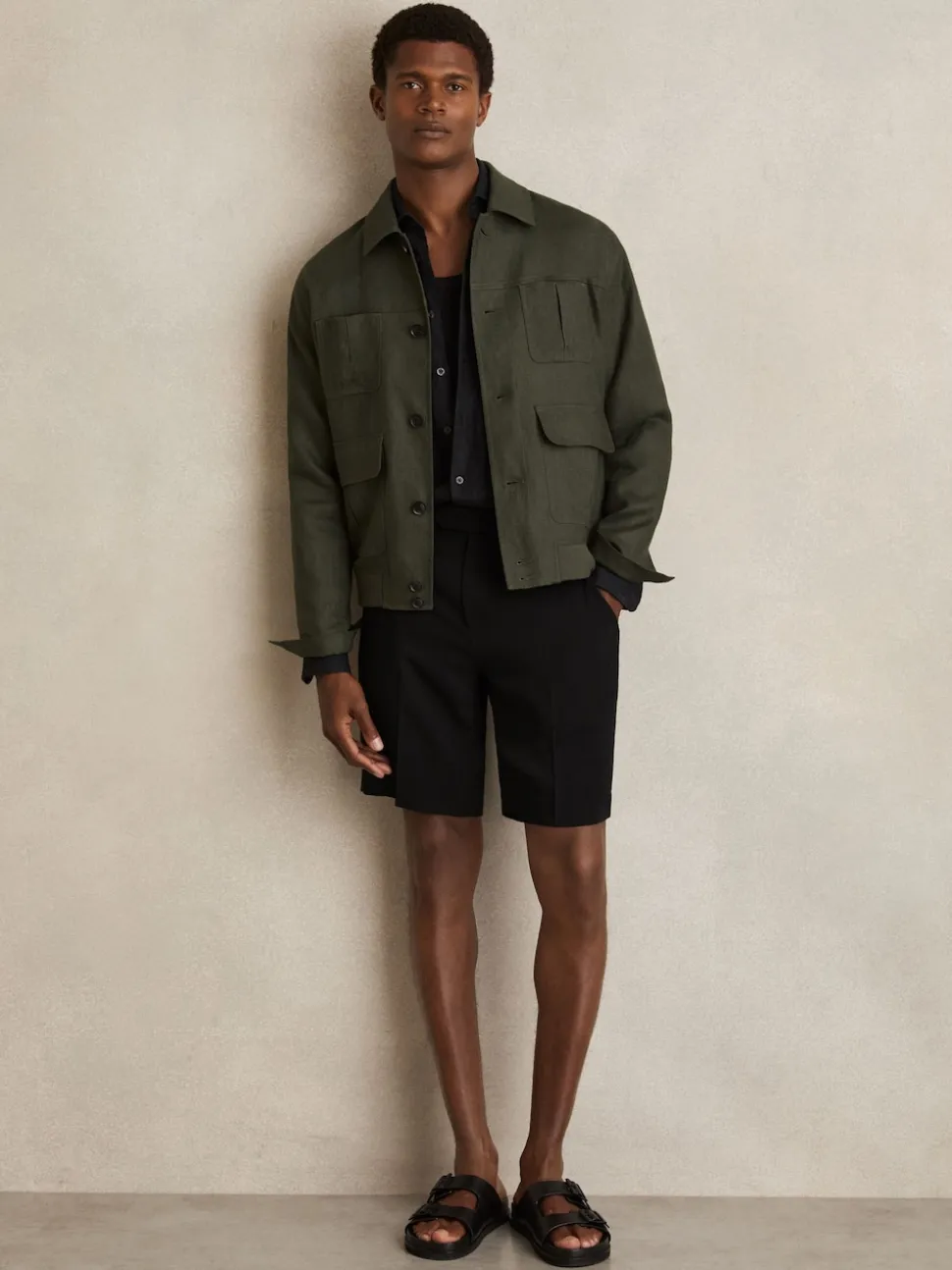 Reiss Black Tanine Side-Adjuster Tailored Shorts