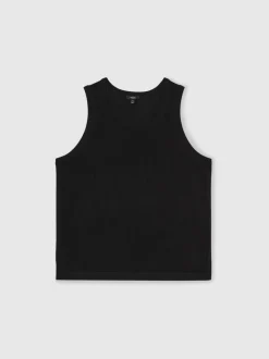 Reiss Black Watson Textured Crew Neck Ribbed Vest