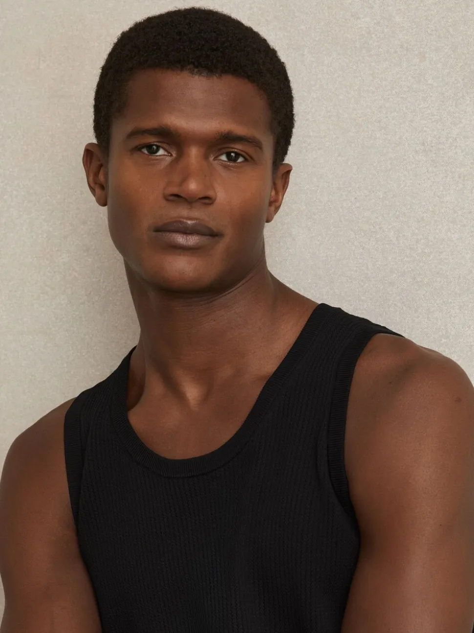Reiss Black Watson Textured Crew Neck Ribbed Vest
