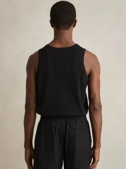 Reiss Black Watson Textured Crew Neck Ribbed Vest