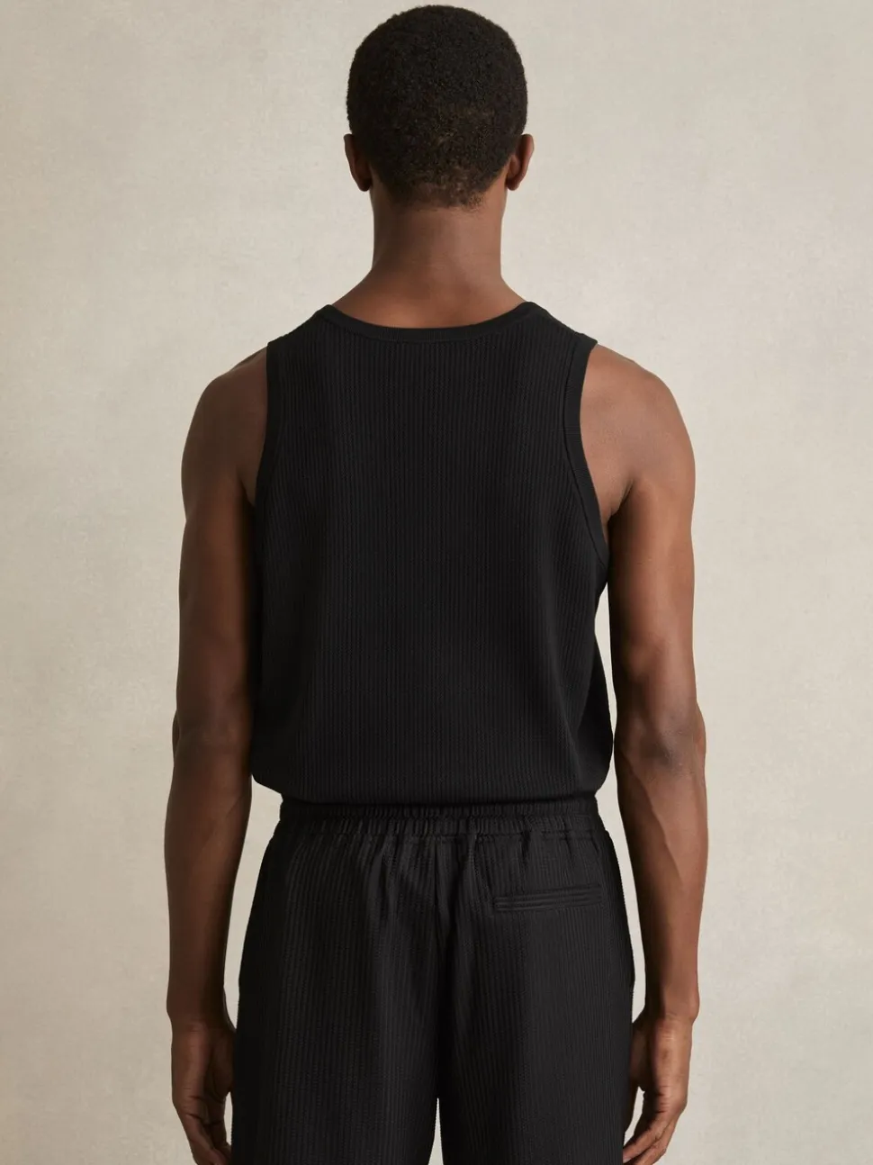 Reiss Black Watson Textured Crew Neck Ribbed Vest