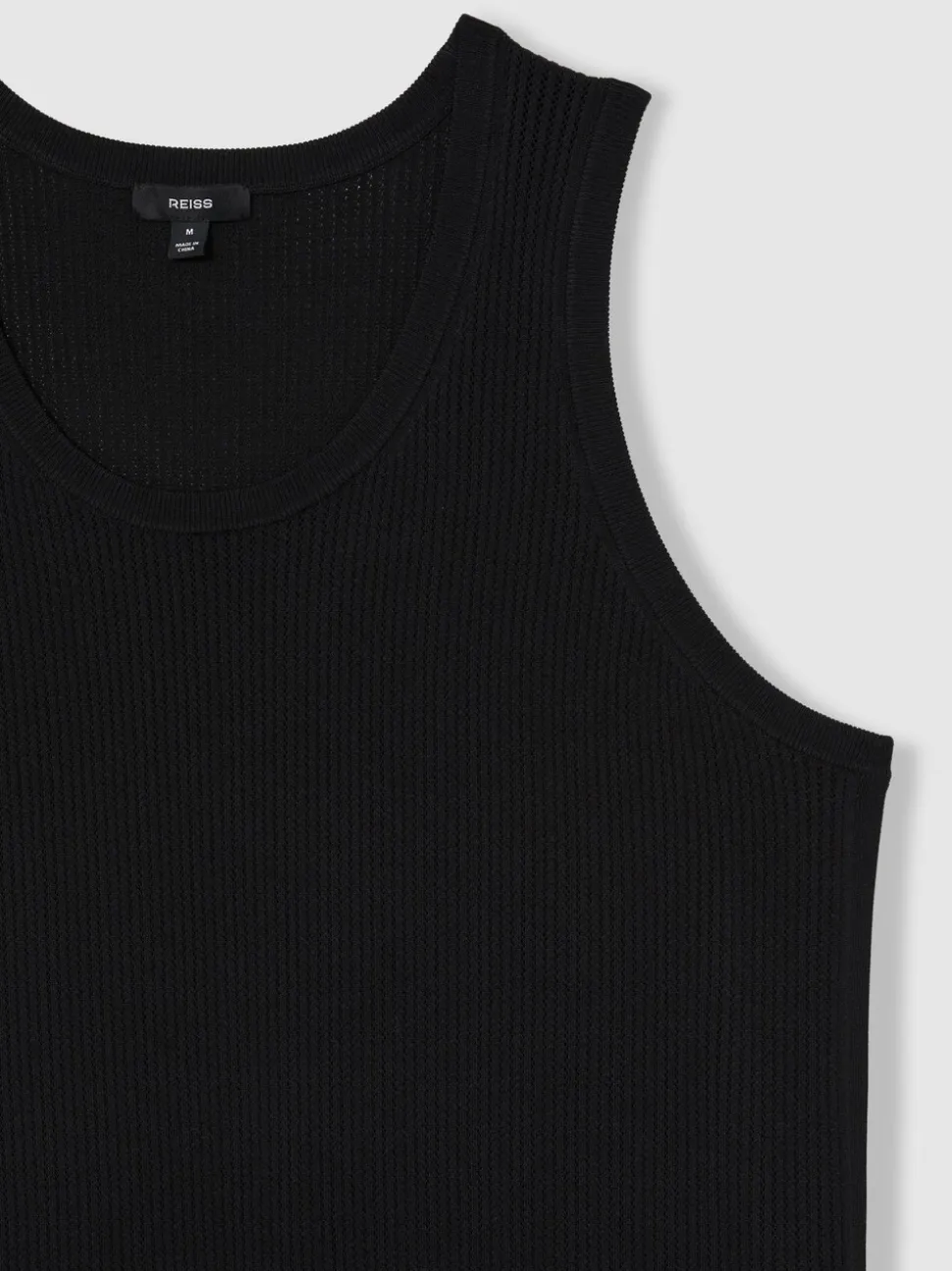 Reiss Black Watson Textured Crew Neck Ribbed Vest
