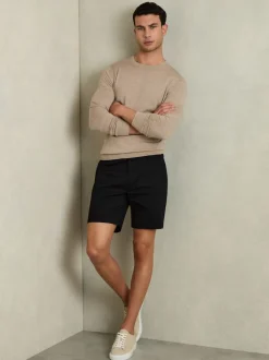 Reiss Black Wicket Cotton Chino Shorts with Stretch