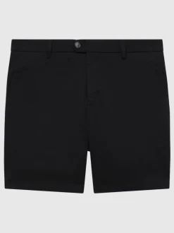 Reiss Black Wicket Cotton Chino Shorts with Stretch
