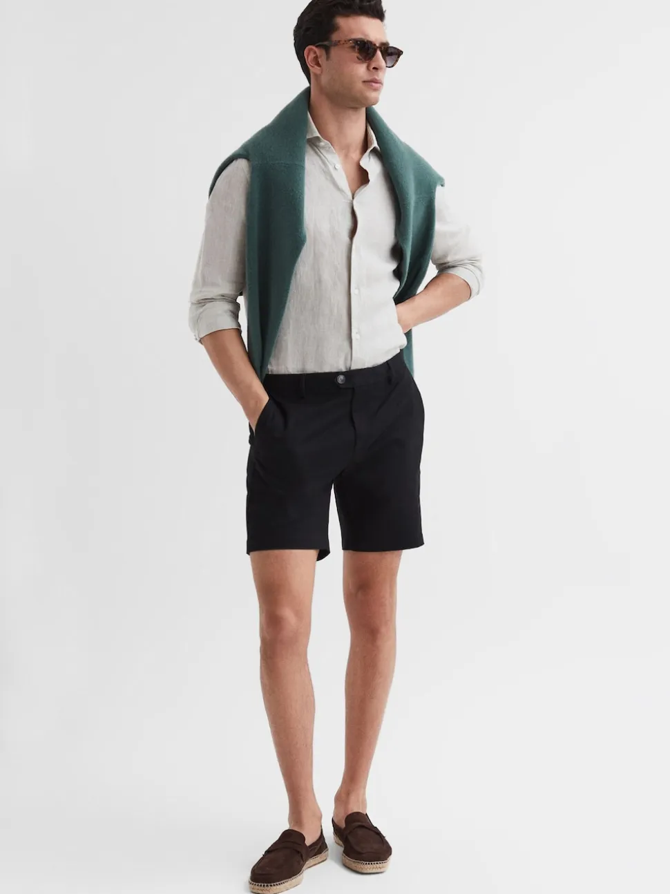 Reiss Black Wicket Cotton Chino Shorts with Stretch