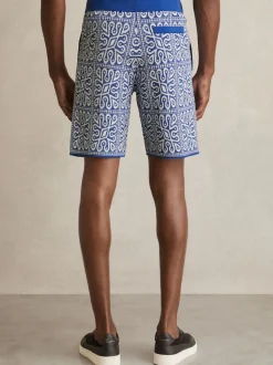 Reiss Blue/White Redhill Tile Pattern Knit Shorts