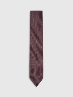 Reiss Bordeaux Bernardo Silk Geometric-Chain Print Tie