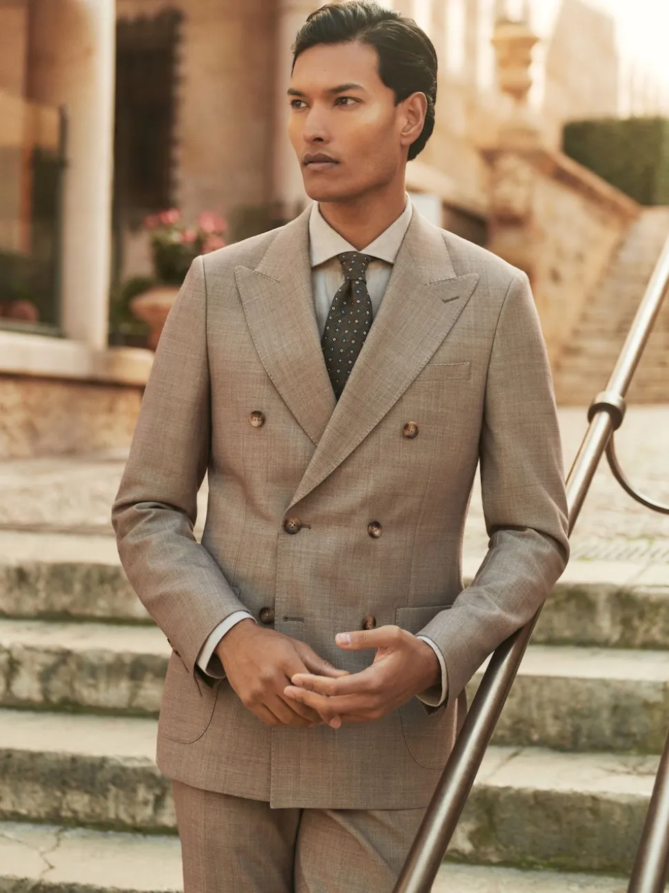 Reiss Brown Belmont Db Double-Breasted Textured Suit Blazer With Wool Slim-Fit