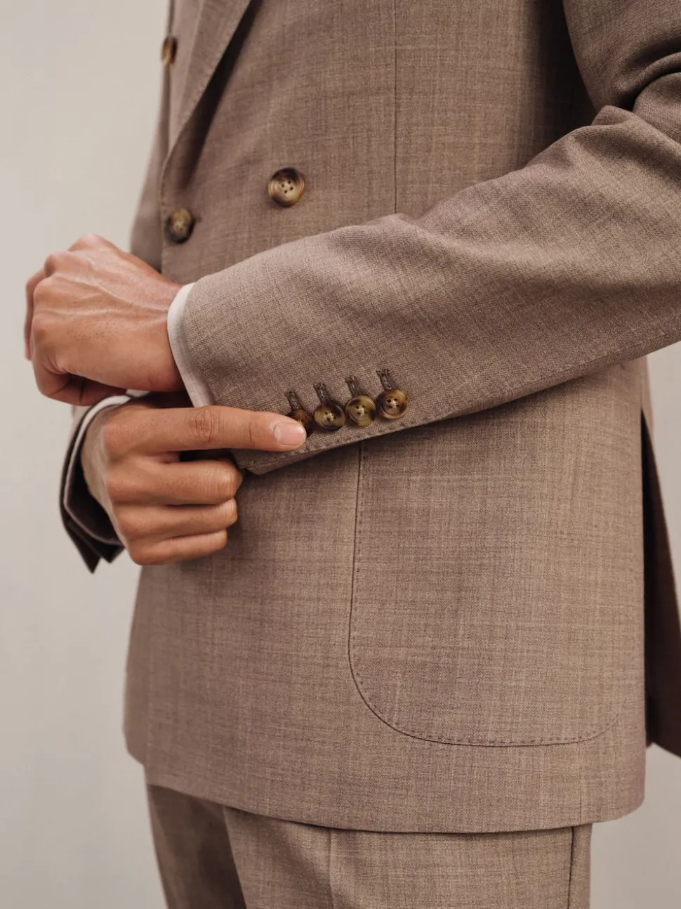 Reiss Brown Belmont Db Double-Breasted Textured Suit Blazer With Wool Slim-Fit