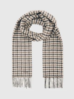 Reiss Brown Multi Hound Wool-Cashmere Check Scarf