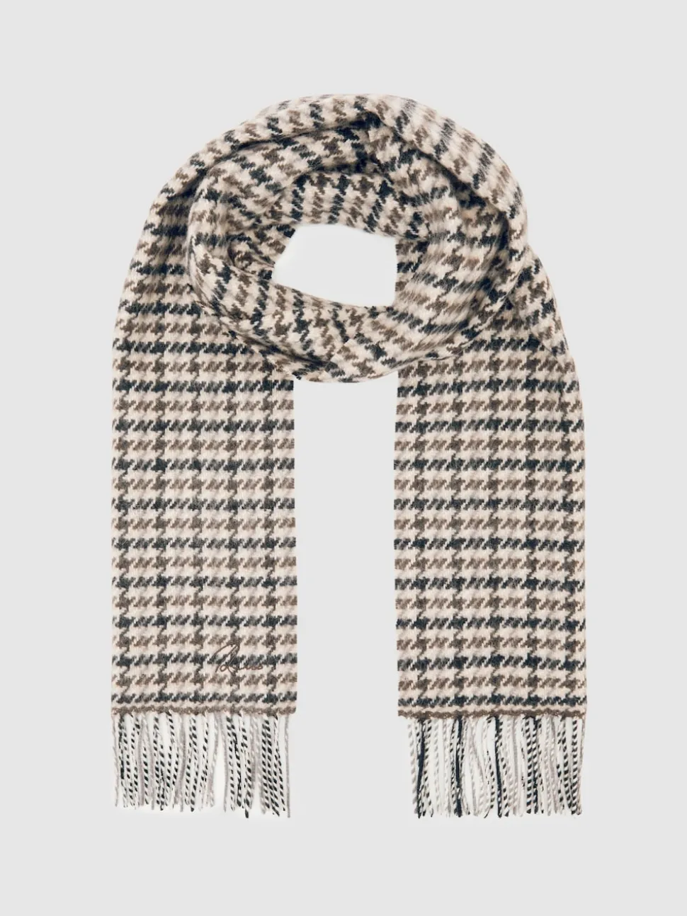 Reiss Brown Multi Hound Wool-Cashmere Check Scarf