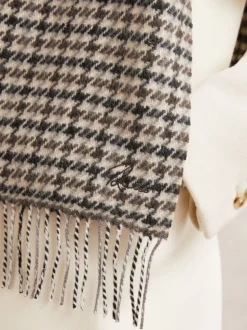 Reiss Brown Multi Hound Wool-Cashmere Check Scarf