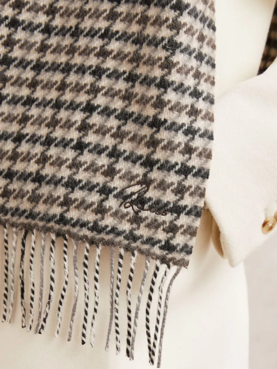 Reiss Brown Multi Hound Wool-Cashmere Check Scarf