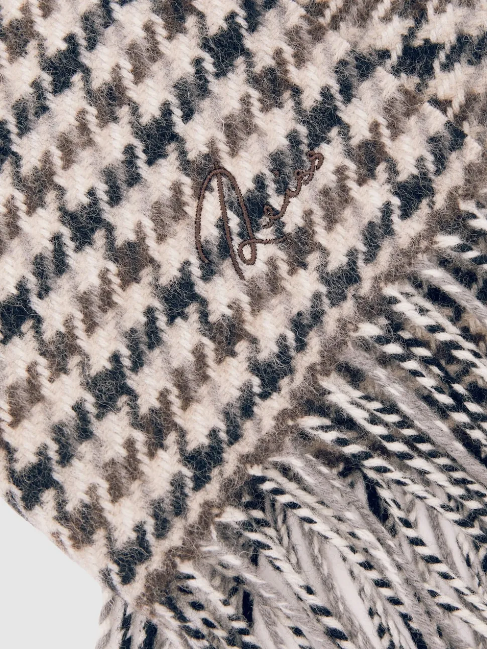 Reiss Brown Multi Hound Wool-Cashmere Check Scarf