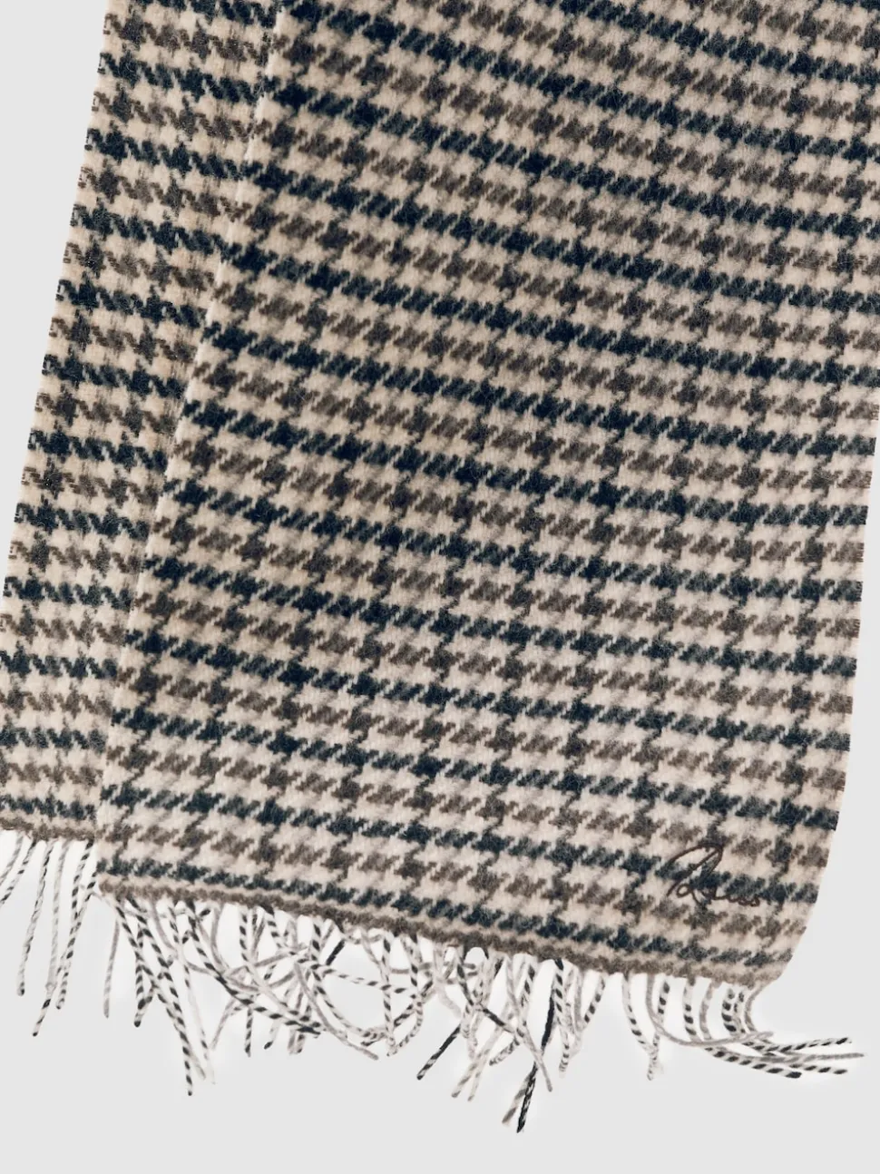 Reiss Brown Multi Hound Wool-Cashmere Check Scarf