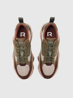 Reiss Brown/Khaki Green Io Chunky-Sole Panelled Runner Trainers