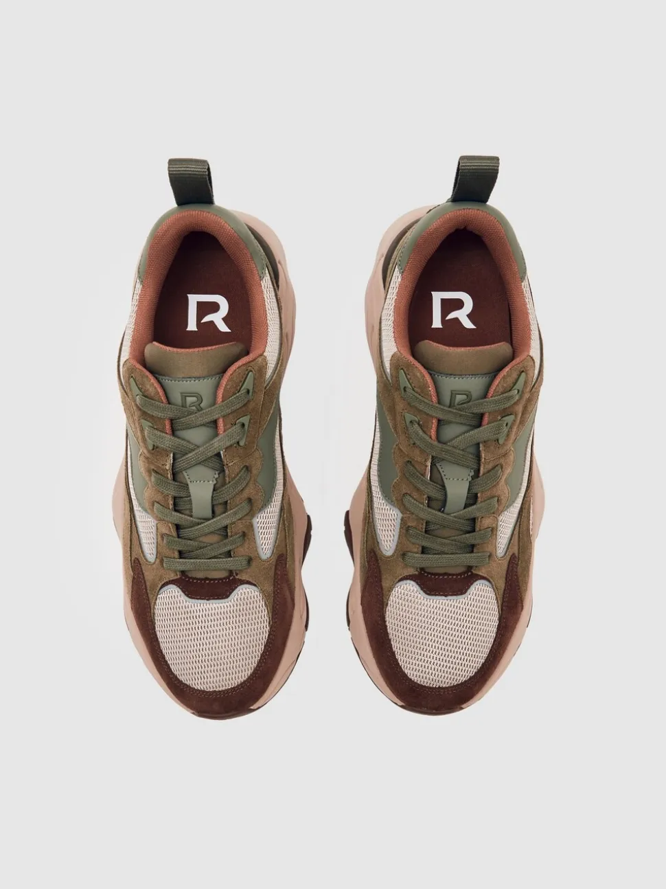 Reiss Brown/Khaki Green Io Chunky-Sole Panelled Runner Trainers