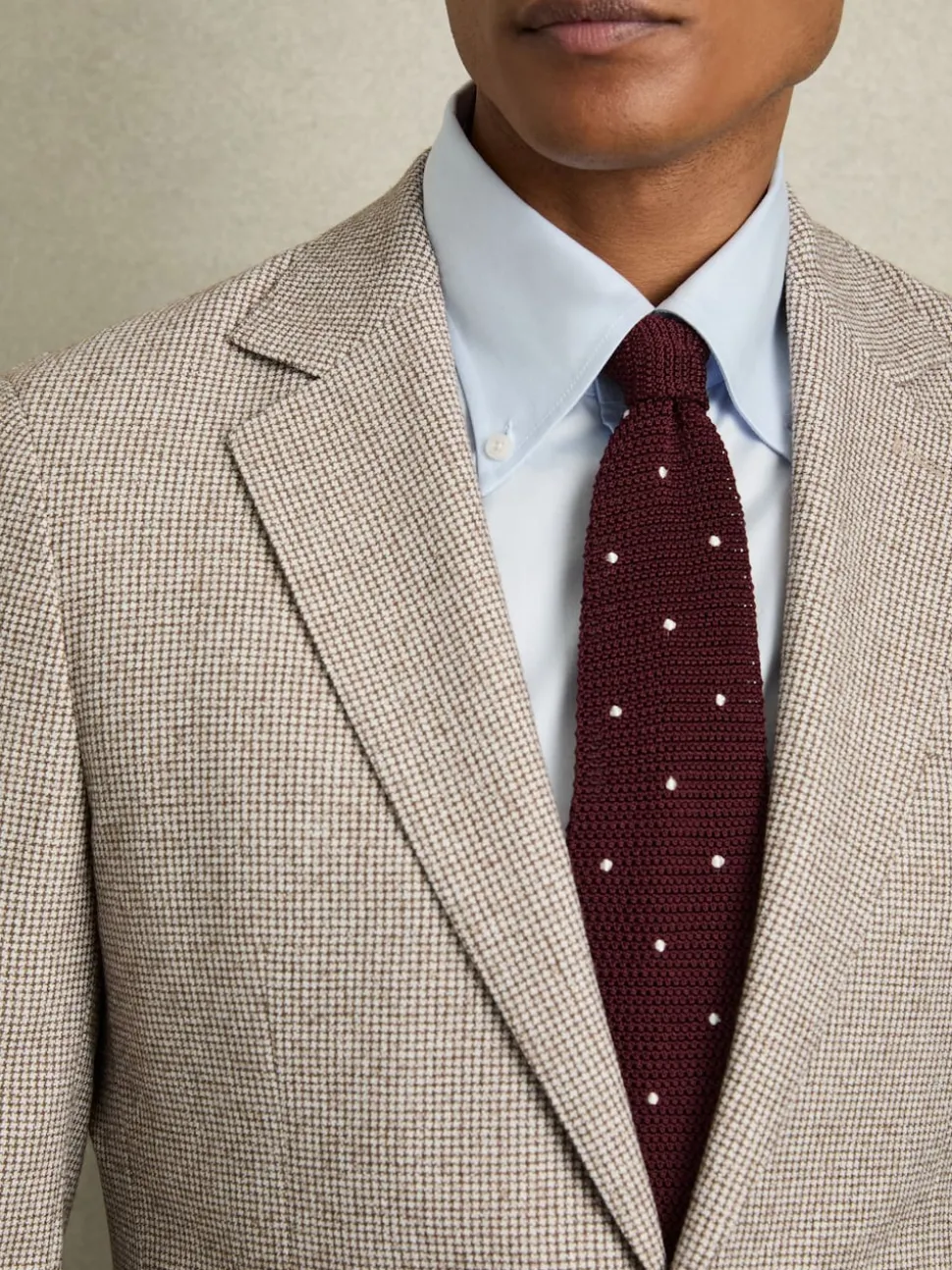 Reiss Burgundy Punto Spot Silk Knitted Pin-Dot Tie