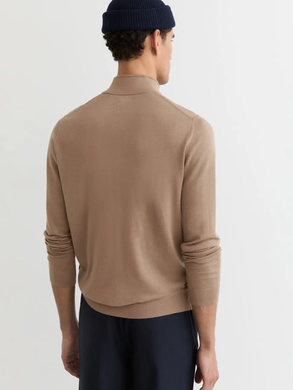Reiss Camel Brown Blackhall Merino Wool Half-Zip Funnel Neck Jumper