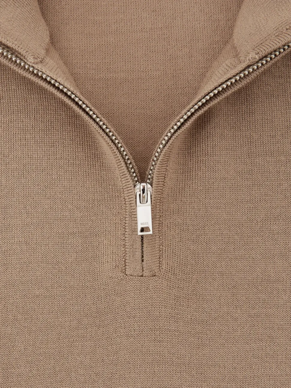 Reiss Camel Brown Blackhall Merino Wool Half-Zip Funnel Neck Jumper