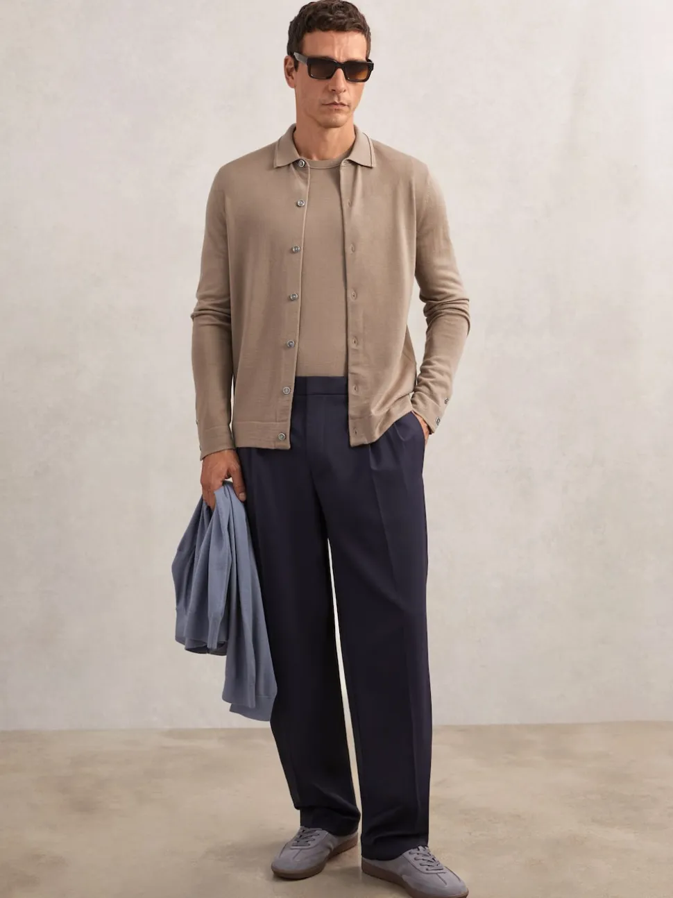 Reiss Camel Brown Forbes Merino Wool Button-Through Cardigan