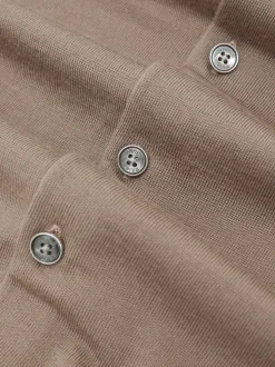 Reiss Camel Brown Forbes Merino Wool Button-Through Cardigan