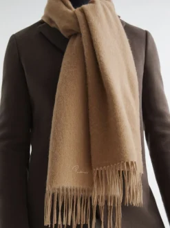 Reiss Camel Picton Wool and Cashmere Scarf