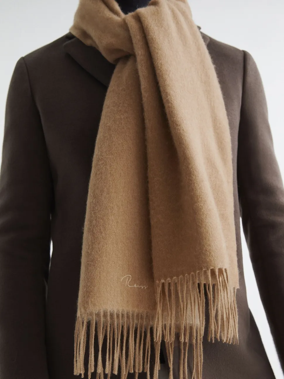 Reiss Camel Picton Wool and Cashmere Scarf