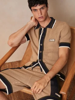 Reiss Camel/Green Refresh Reiss | Ché Crochet Colour-Block Shorts