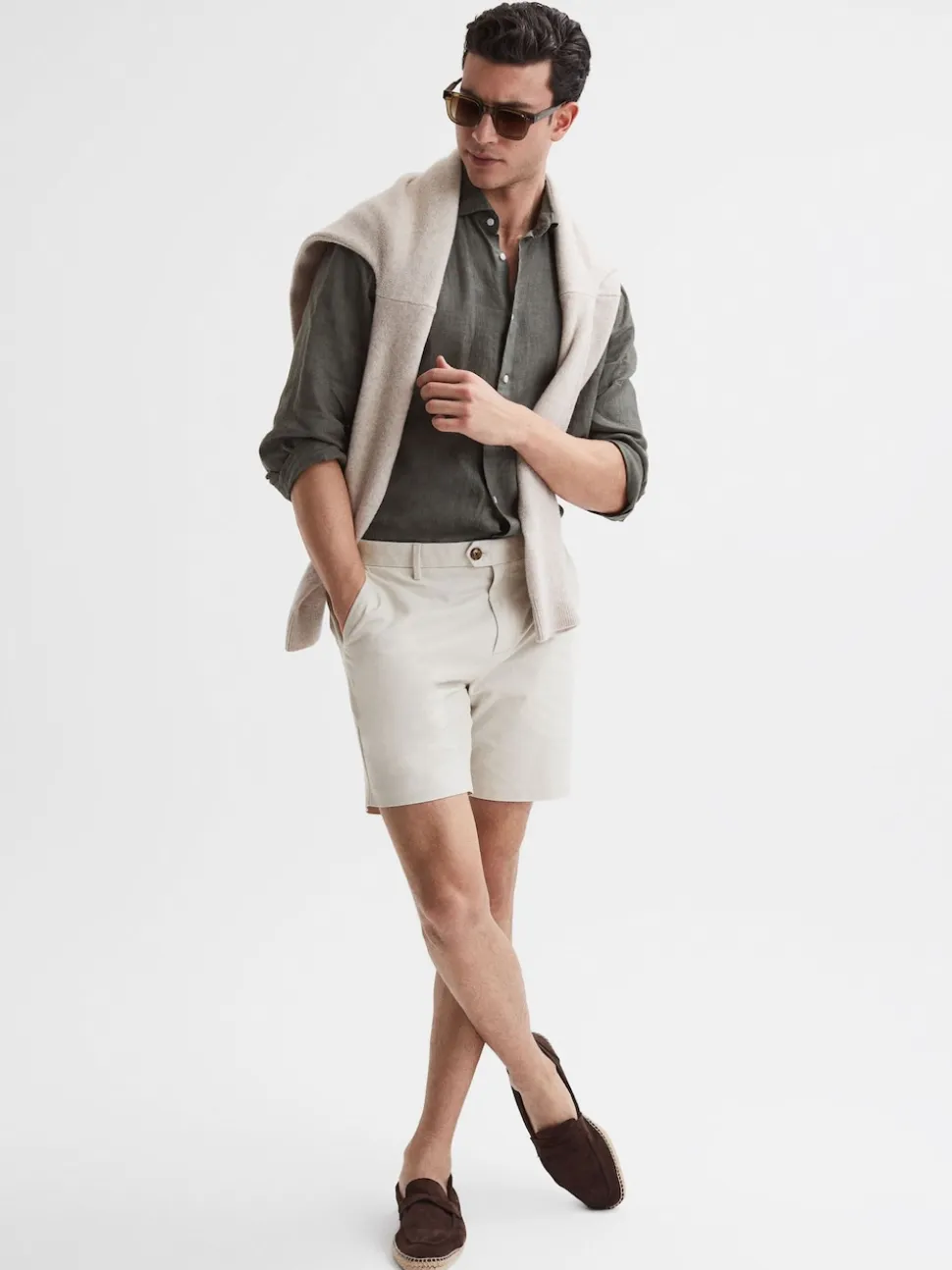 Reiss Chalk Wicket Cotton Chino Shorts with Stretch