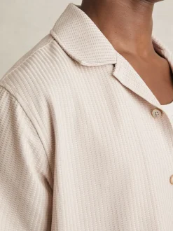 Reiss Champagne Warwick Textured-Knit Cuban-Collar Shirt