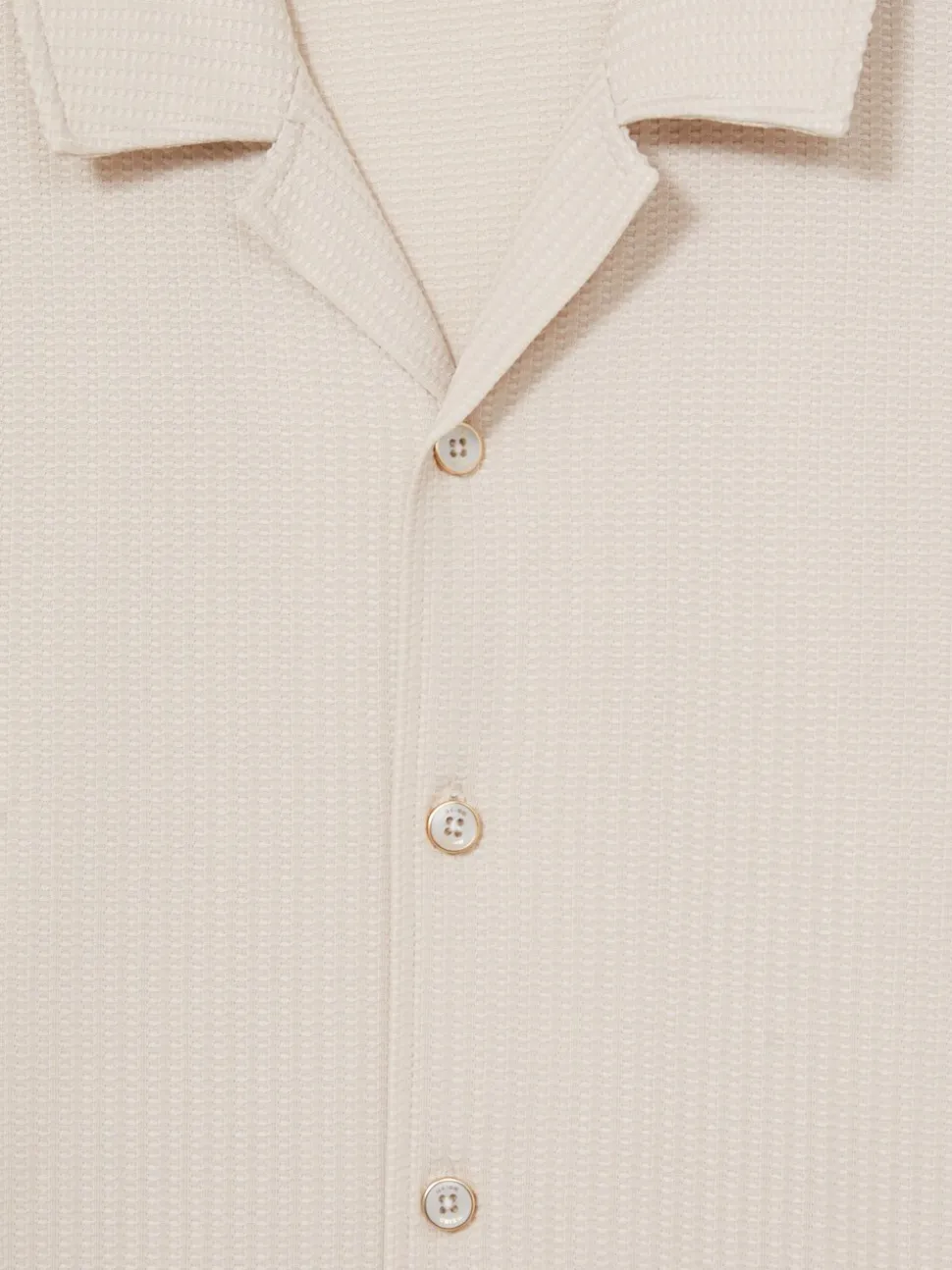 Reiss Champagne Warwick Textured-Knit Cuban-Collar Shirt