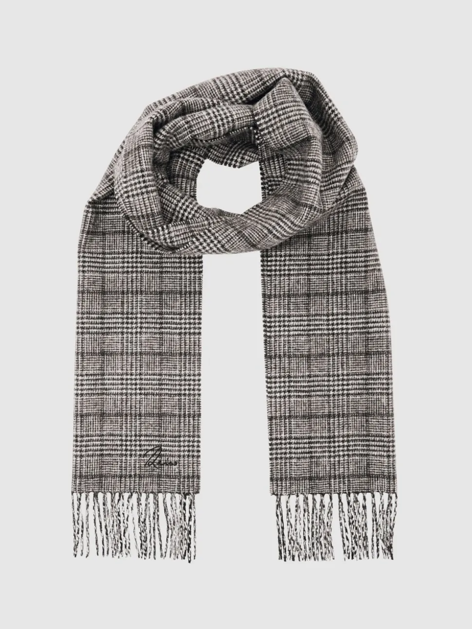 Reiss Charcoal Grey Thanos Wool-Cashmere Check Scarf